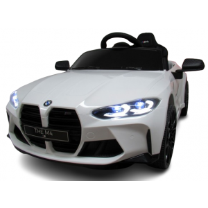 Masinuta electrica cu telecomanda BMW M4, 110x70x50 cm, varsta 1-5 ani, roti EVA, scaun din piele ECO, putere 90W - Alb