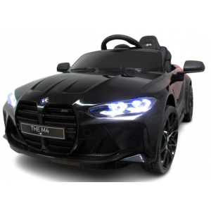 Masinuta electrica cu telecomanda BMW M4, 110x70x50 cm, varsta 1-5 ani, roti EVA, scaun din piele ECO, putere 90W - Negru