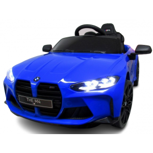Masinuta electrica cu telecomanda BMW M4, 110x70x50 cm, varsta 1-5 ani, roti EVA, scaun din piele ECO, putere 90W - Albastru
