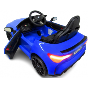 Masinuta electrica cu telecomanda BMW M4, 110x70x50 cm, varsta 1-5 ani, roti EVA, scaun din piele ECO, putere 90W - Albastru
