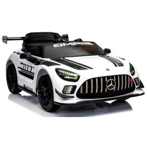 Masinuta electrica cu telecomanda MERCEDES GT3 EVO, 114x69x45 cm, varsta 1-5 ani, roti EVA, scaun din piele ECO, putere 90W - Alb