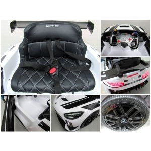Masinuta electrica cu telecomanda MERCEDES GT3 EVO, 114x69x45 cm, varsta 1-5 ani, roti EVA, scaun din piele ECO, putere 90W - Alb