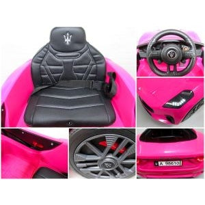 Masinuta electrica cu telecomanda MASERATI GranTurismo, 99x59.5x44 cm, varsta 1-4 ani, roti EVA, scaun din piele ECO, putere 90W - Roz