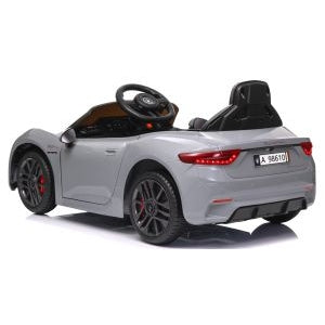 Masinuta electrica cu telecomanda MASERATI GranTurismo, 99x59.5x44 cm, varsta 1-4 ani, roti EVA, scaun din piele ECO, putere 90W - Gri