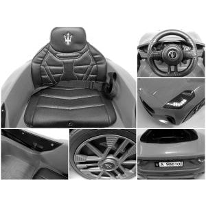 Masinuta electrica cu telecomanda MASERATI GranTurismo, 99x59.5x44 cm, varsta 1-4 ani, roti EVA, scaun din piele ECO, putere 90W - Gri