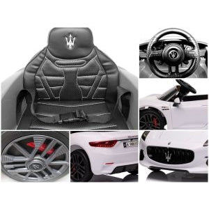 Masinuta electrica cu telecomanda MASERATI GranTurismo, 99x59.5x44 cm, varsta 1-4 ani, roti EVA, scaun din piele ECO, putere 90W - Alb