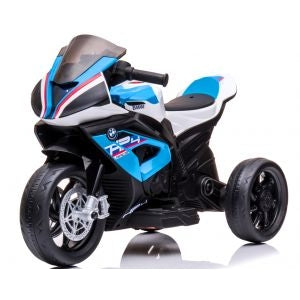 Motocicleta electrica pentru copii BMW HP4, 84x55x42 cm, varsta 2-5 ani, roti si scaun din plastic, putere 60W - Albastru