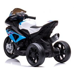 Motocicleta electrica pentru copii BMW HP4, 84x55x42 cm, varsta 2-5 ani, roti si scaun din plastic, putere 60W - Albastru
