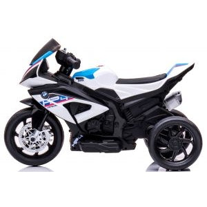 Motocicleta electrica pentru copii BMW HP4, 84x55x42 cm, varsta 2-5 ani, roti si scaun din plastic, putere 60W - Alb