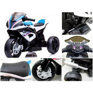 Motocicleta electrica pentru copii BMW HP4, 84x55x42 cm, varsta 2-5 ani, roti si scaun din plastic, putere 60W - Alb