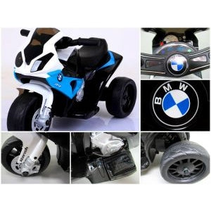Motocicleta electrica pentru copii BMW S1000RR, 69x44x36.5 cm, varsta 1.5-4 ani, roti si scaun din plastic, putere 25W - Albastru