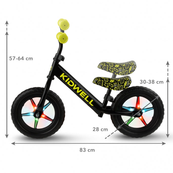 Bicicleta fara pedale cu LED Kidwell REBEL - Neon Yellow