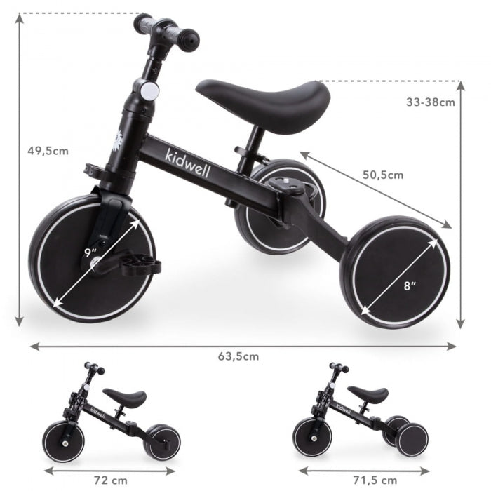 Tricicleta cu pedale 3 in 1 Kidwell Pico Total Black