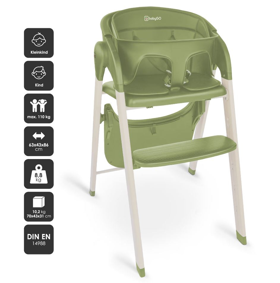 BabyGo - Scaun de masa 3 in 1 transformabil Levels Khaki