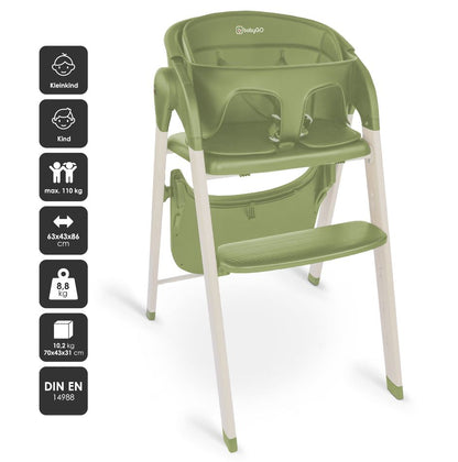 BabyGo - Scaun de masa 3 in 1 transformabil Levels Khaki
