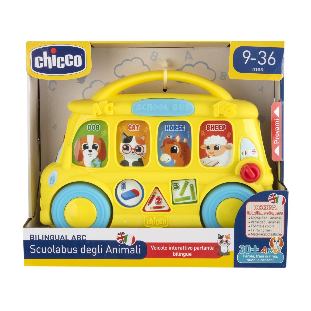 Jucarie bilingva interactiva Chicco autobuzul scolar, italiana-engleza, 9-36luni
