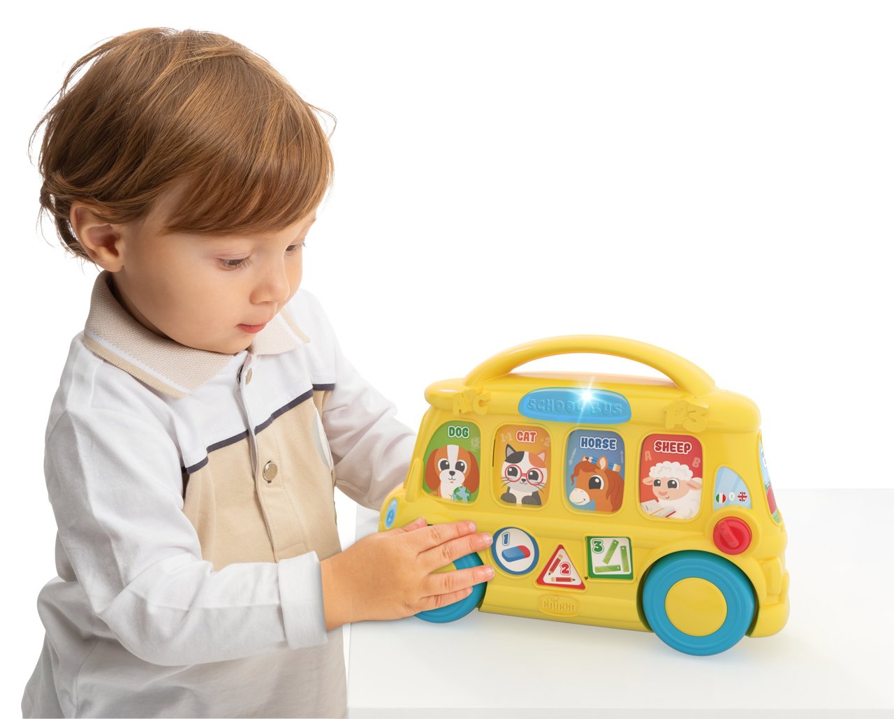 Jucarie bilingva interactiva Chicco autobuzul scolar, italiana-engleza, 9-36luni