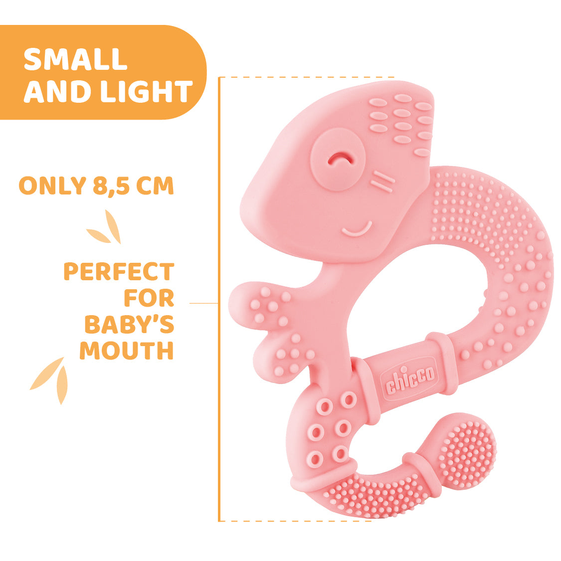 Jucarie copii Chicco pentru dentitie din silicon, Cameleon roz, 2luni+