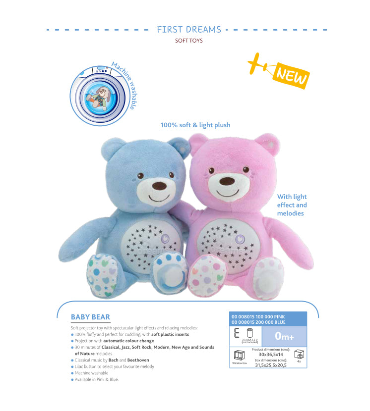 Jucarie cu proiectie Chicco Ursuletul bebelus, albastra, 0luni+