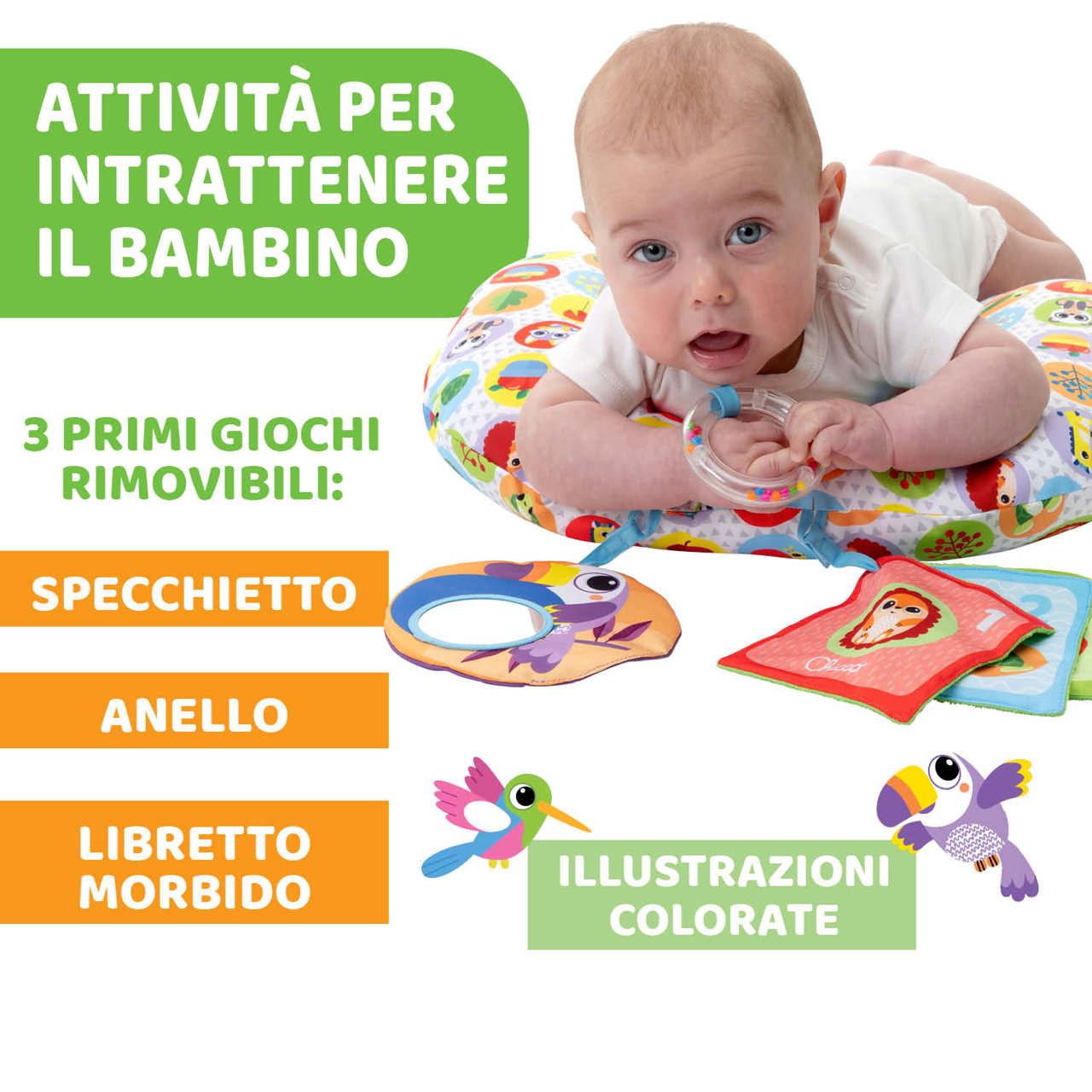 Jucarie pernuta Chicco pentru animalute Tummy time, 2-9luni