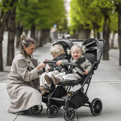 BabyGo - Carucior pliabil pentru gemeni GoTwice, Grey