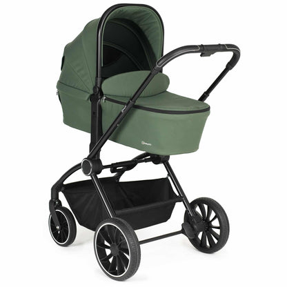 BabyGo - Carucior 3 in 1 Harmony Green cu maner reglabil pe inaltime, cadru Black