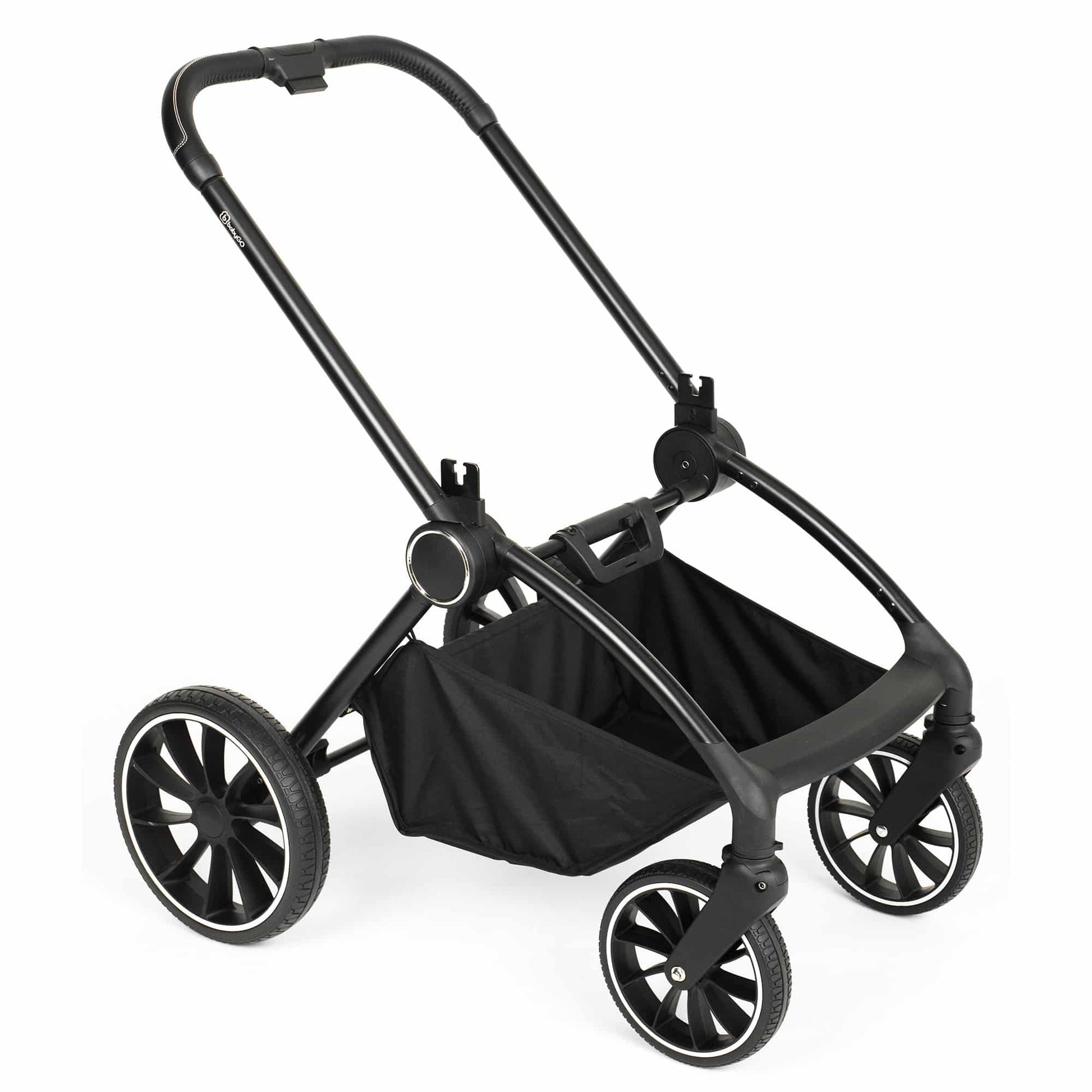 BabyGo - Carucior 3 in 1 Harmony Grey cu maner reglabil pe inaltime, cadru Black