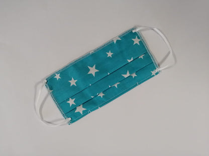 Masca textila cu pliuri, reutilizabila, 2 straturi, turquoise cu stelute