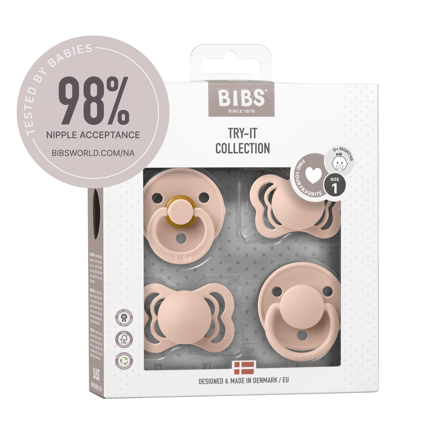 BIBS - Set 4 suzete Try-it collection 0 luni +-Blush