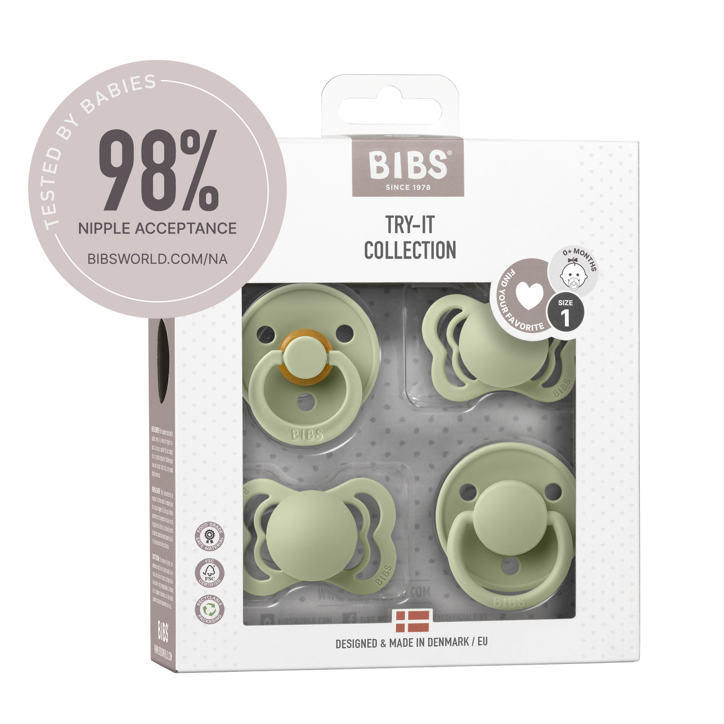 BIBS - Set 4 suzete Try-it collection 0 luni +-Sage