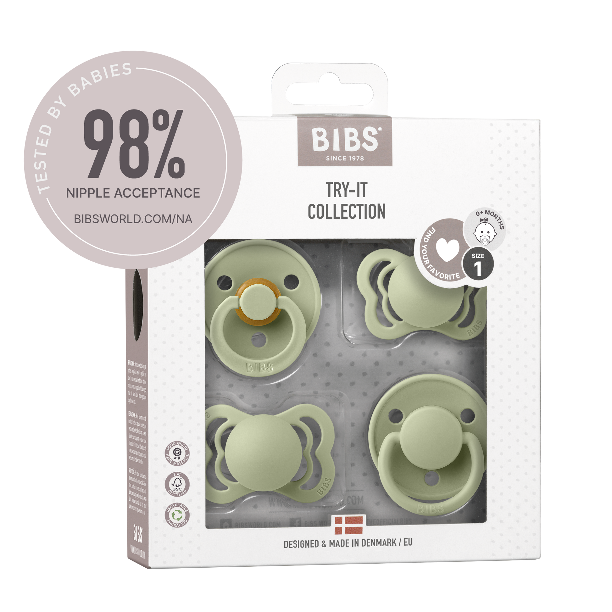 BIBS - Set 4 suzete Try-it collection 0 luni +-Sage