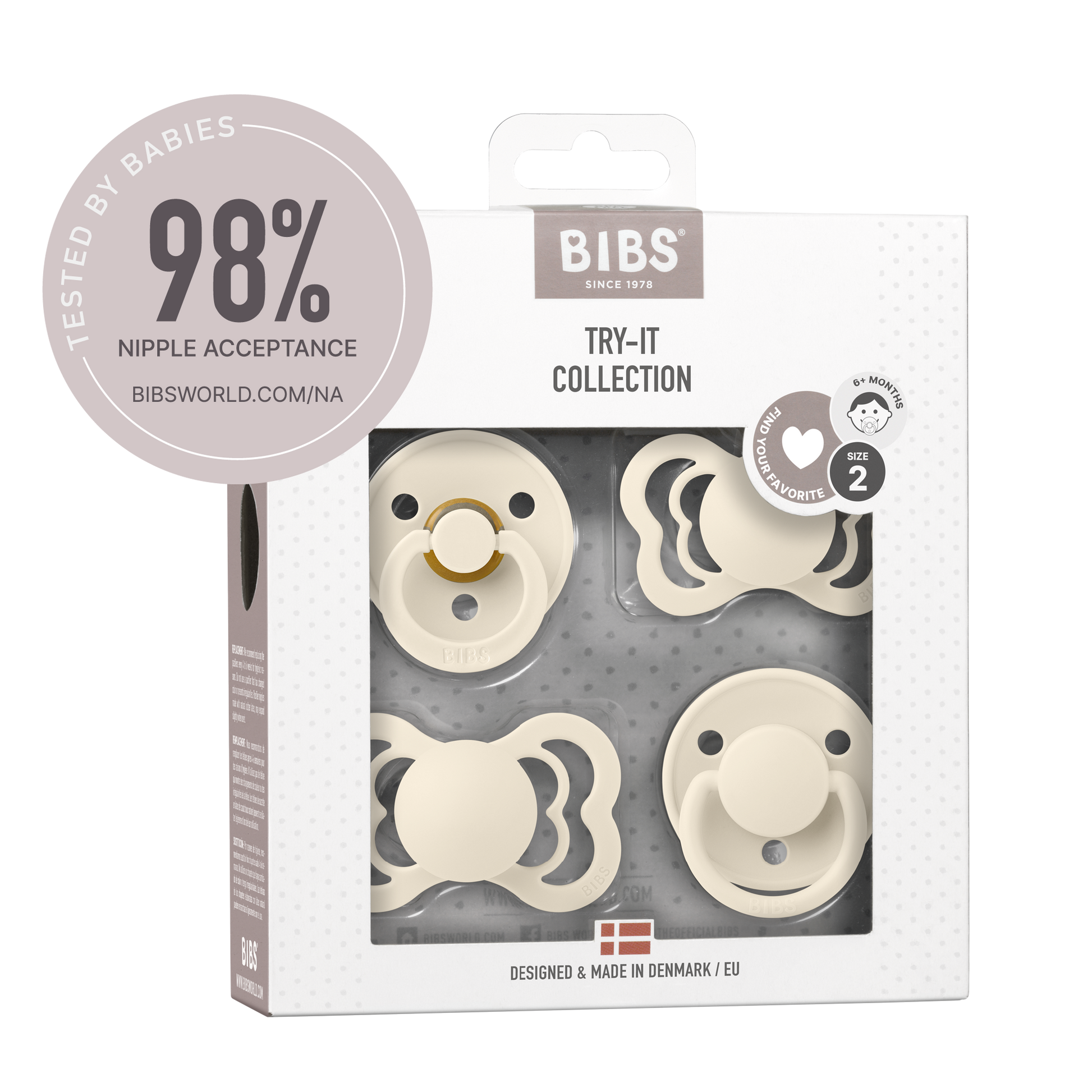 BIBS - Set 4 suzete Try-it collection 0 luni +-Ivory