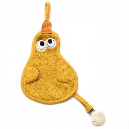 Textil din bambus pentru dentitie cu agatatoare suzeta din lemn Para Ocru 11251 TM-TUTEE-528