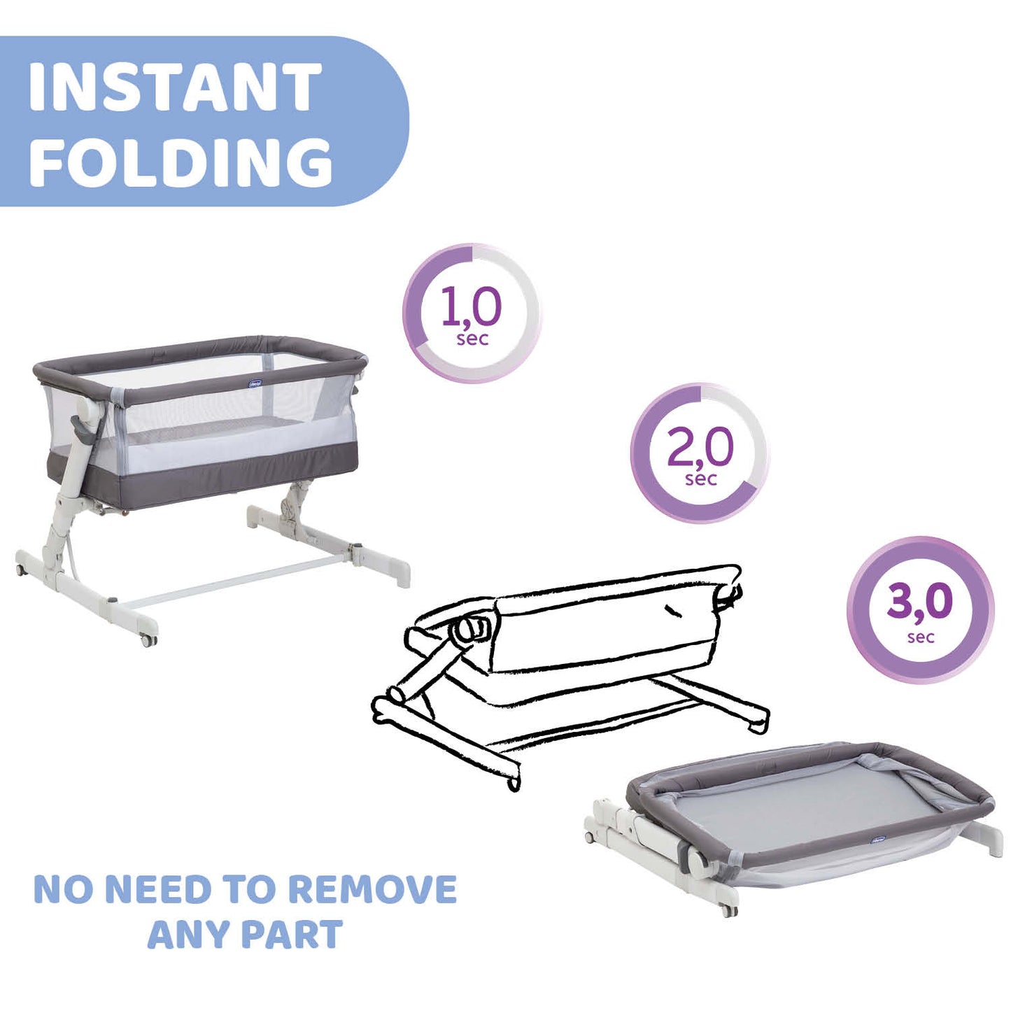 Patut atasabil Chicco Next2Me PopUp, Atmoshpere(Gri), 0luni+