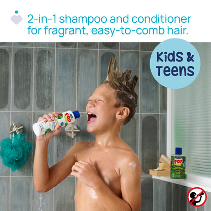 Sampon si balsam de par 2 in 1 Chicco POP cu aroma de pepene rosu, formula vegana, pentru copii si adolescenti, 250 ml