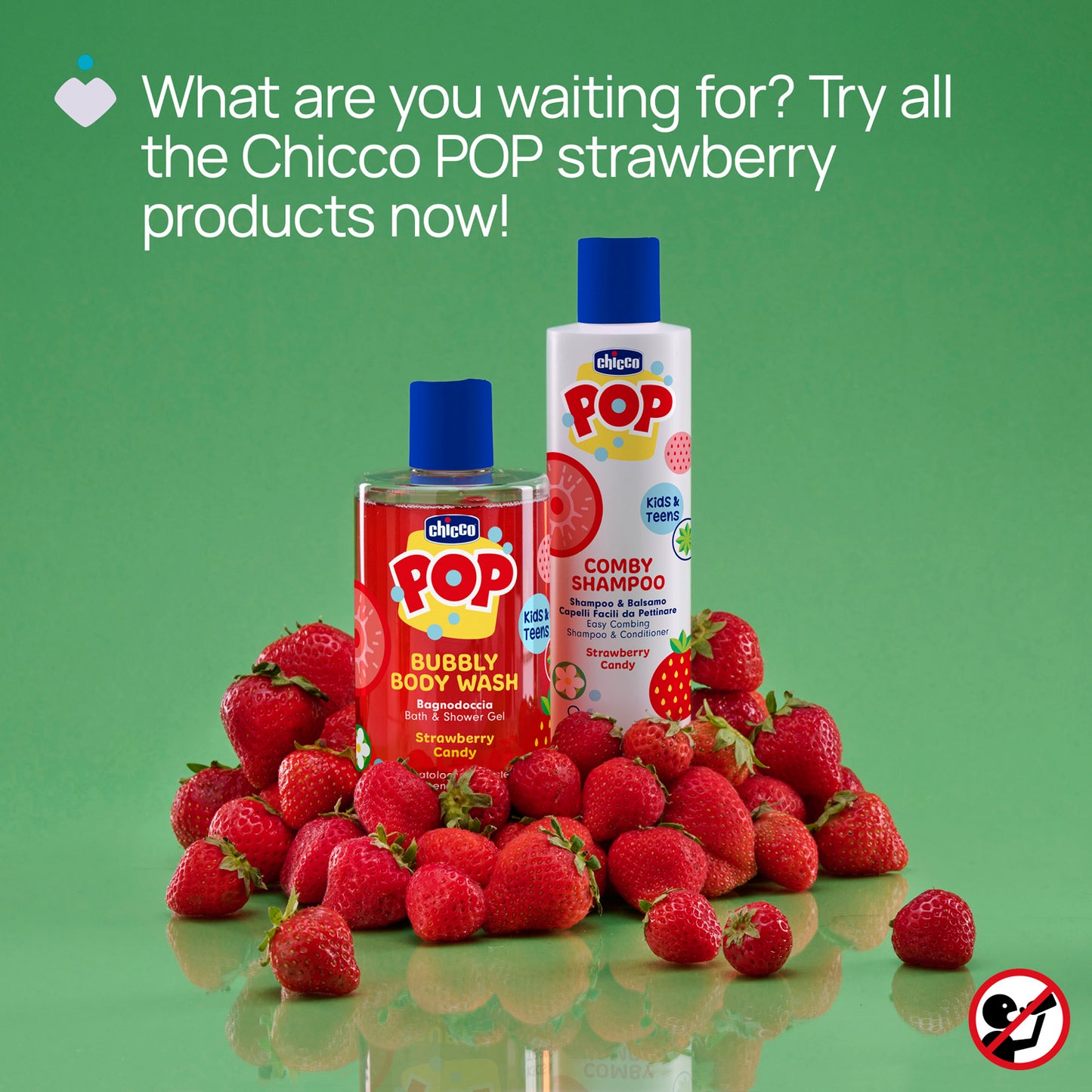 Sampon si balsam de par 2 in 1 Chicco POP cu aroma de bomboane cu capsuni, formula vegana, pentru copii si adolescenti 250 ml