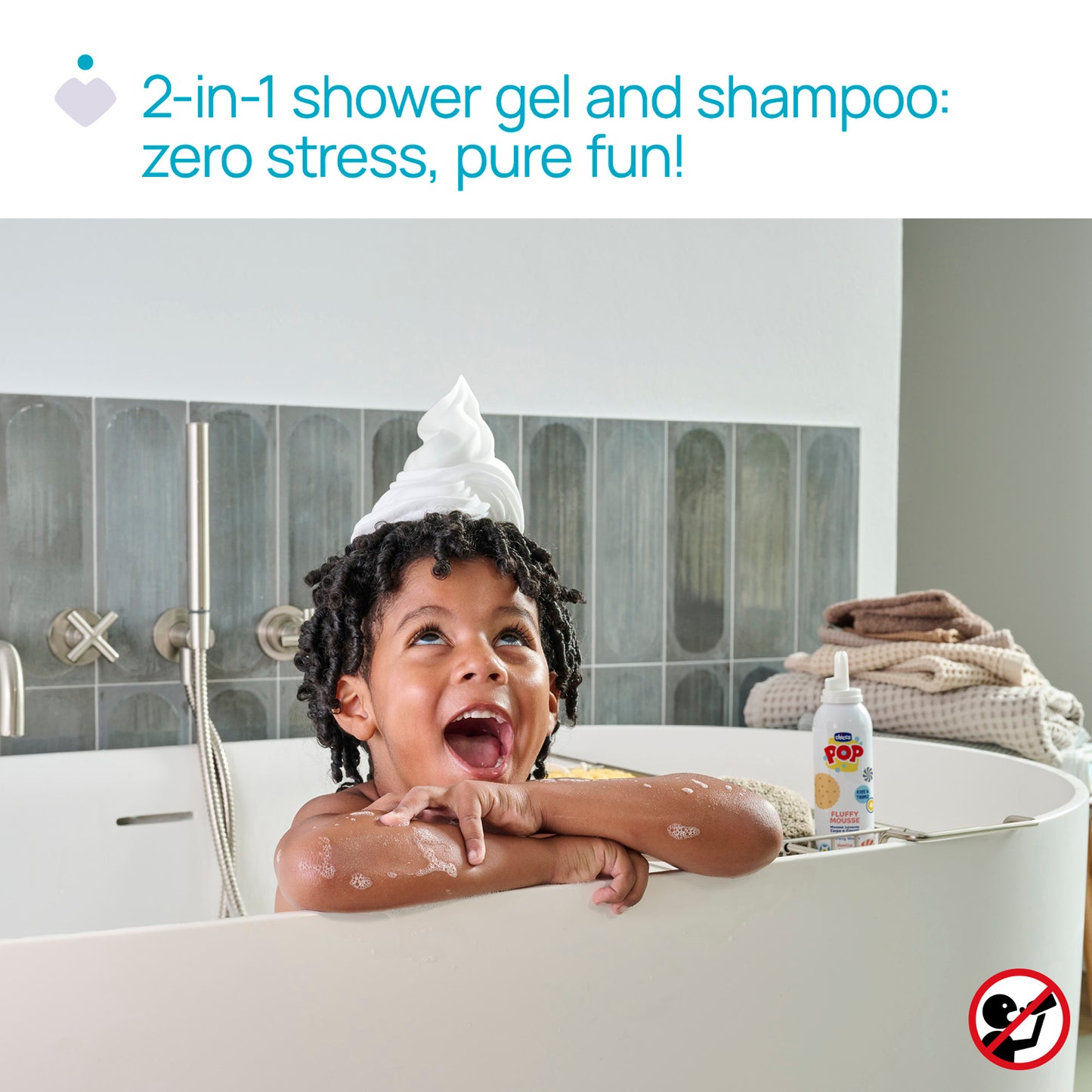 Sampon si gel de dus Chicco POP, tip spuma cu aroma de prajitura cu vanilie, formula vegana, pentru copii si adolescenti, 200 ml