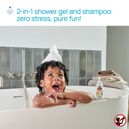 Sampon si gel de dus Chicco POP, tip spuma cu aroma de prajitura cu vanilie, formula vegana, pentru copii si adolescenti, 200 ml