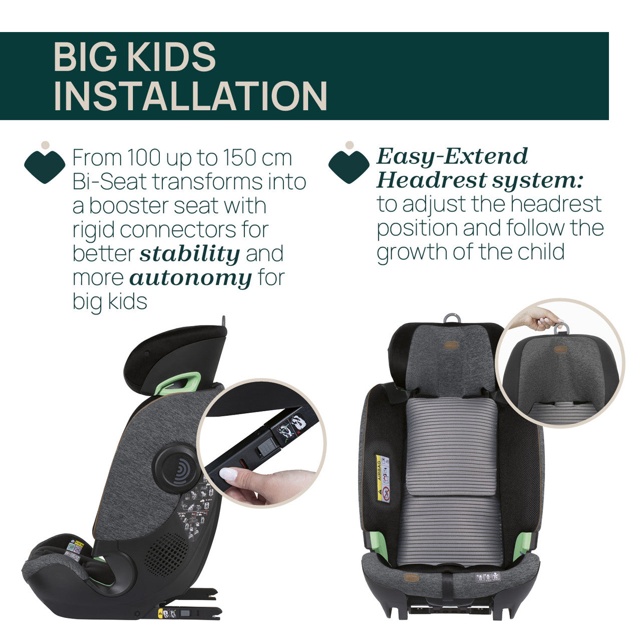 Scaun auto Chicco Bi-Seat i-Size Air cu baza Isofix, Graphite (gri), 40-150 cm (de la nastere pana la 12 ani)