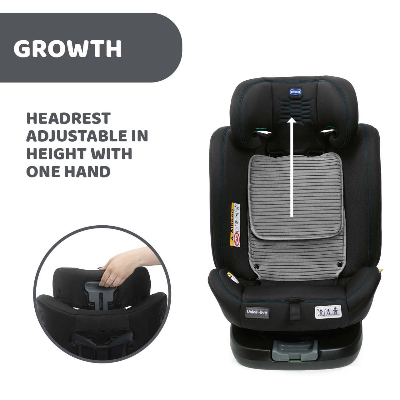 Scaun auto rotativ Chicco Unico EVO i-Size, BlackAir (Negru), de la nastere pana la 12 ani (40-150 cm)