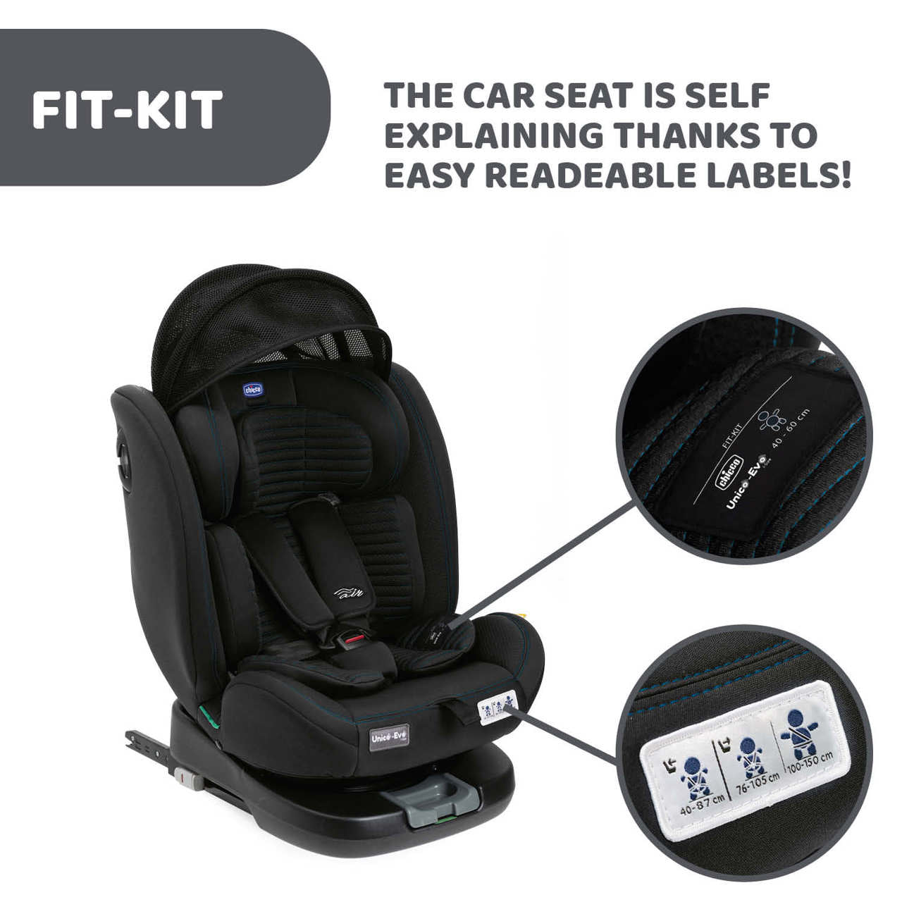 Scaun auto rotativ Chicco Unico EVO i-Size, BlackAir (Negru), de la nastere pana la 12 ani (40-150 cm)