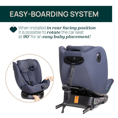 Scaun auto rotativ Chicco Unico EVO i-Size, IndiaInk (Albastru), de la nastere pana la 12 ani (40-150 cm)
