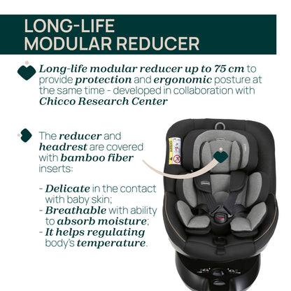 Scaun auto rotativ cu baza isofix Chicco Seat 105 i-Size, Posh Black, 40-105cm, de la nastere pana la 4 ani