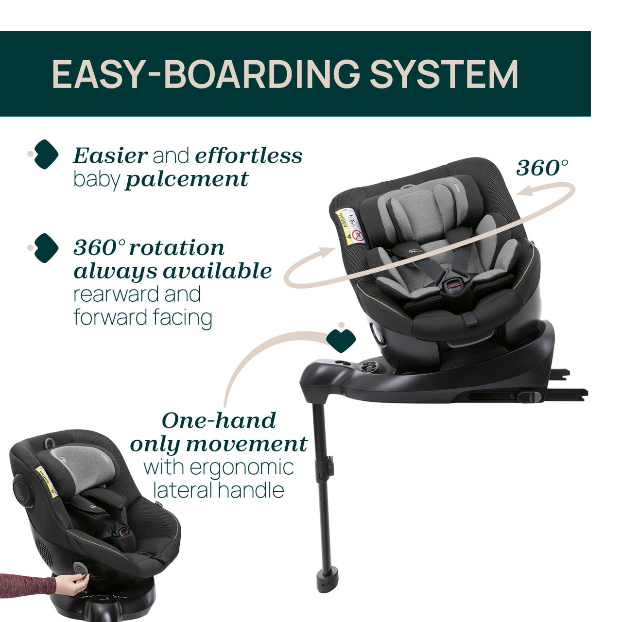 Scaun auto rotativ cu baza isofix Chicco Seat 105 i-Size, Posh Black, 40-105cm, de la nastere pana la 4 ani