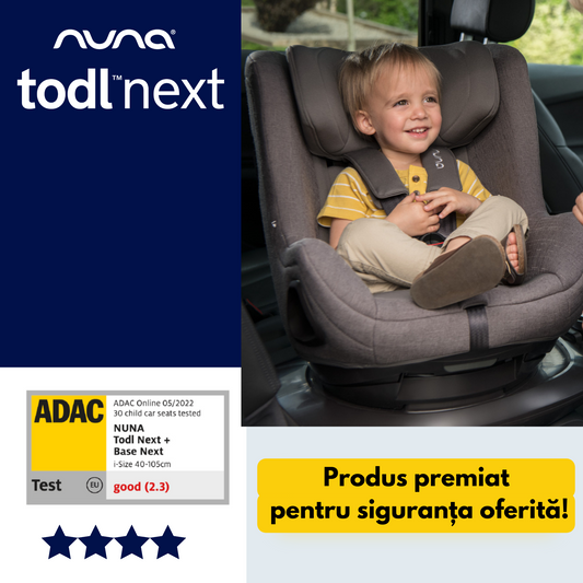 Nuna - Set Scaun auto rotativ i-Size TODL next Caviar, 40-105 cm + Baza isofix BASE next i-Size pentru TODL next