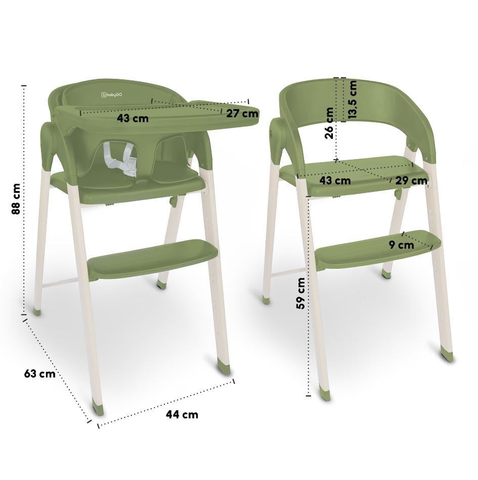 BabyGo - Scaun de masa 3 in 1 transformabil Levels Khaki