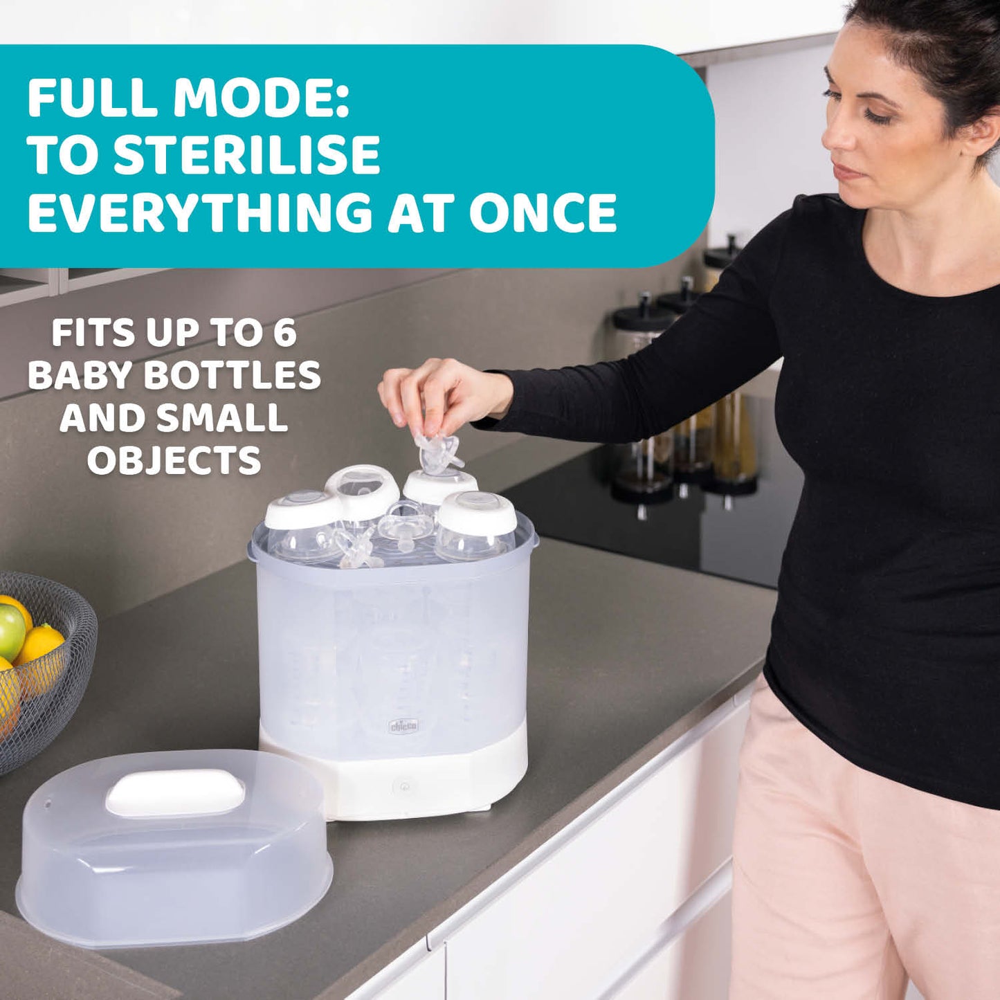 Sterilizator electric cu aburi Chicco 3 in 1 Steril Natural, 0luni+