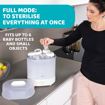 Sterilizator electric cu aburi Chicco 3 in 1 Steril Natural, 0luni+