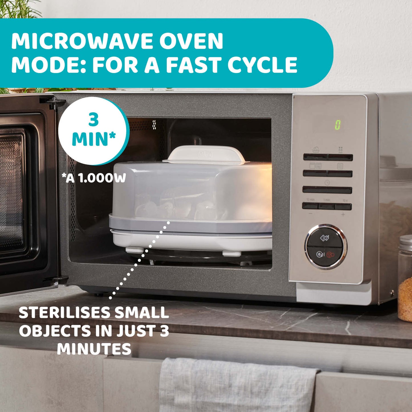 Sterilizator electric cu aburi Chicco 3 in 1 Steril Natural, 0luni+