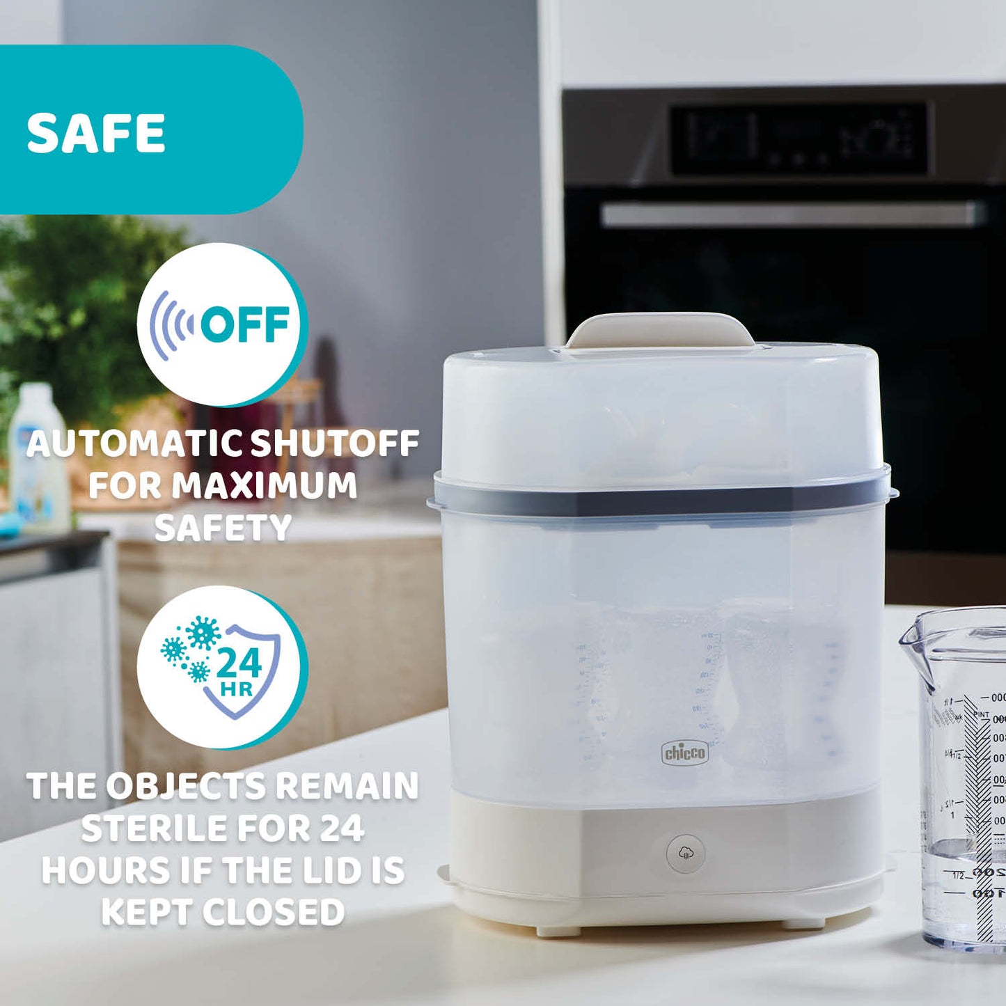 Sterilizator electric cu aburi Chicco 3 in 1 Steril Natural, 0luni+